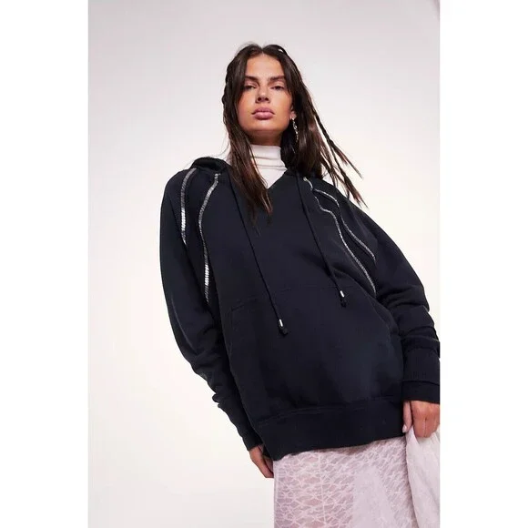 Free People We The Free In The Light Hoodie Top Oversized Embellished XL 278126